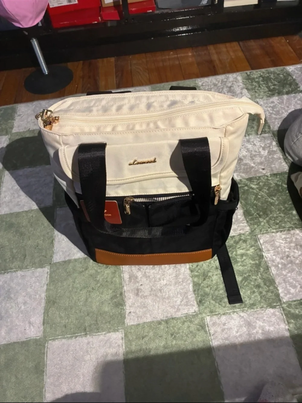 Two-Tone Black and Cream Tote Backpack